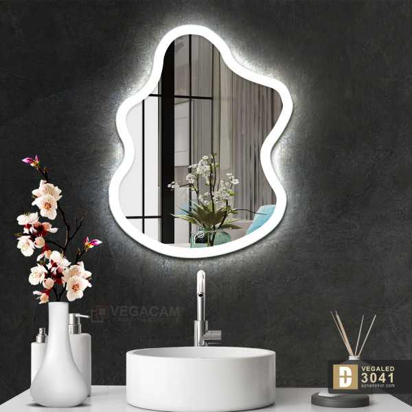 Şekilli Kesim Ledli Dokunmatik Butonlu Dekoratif Ayna VEGALED3041